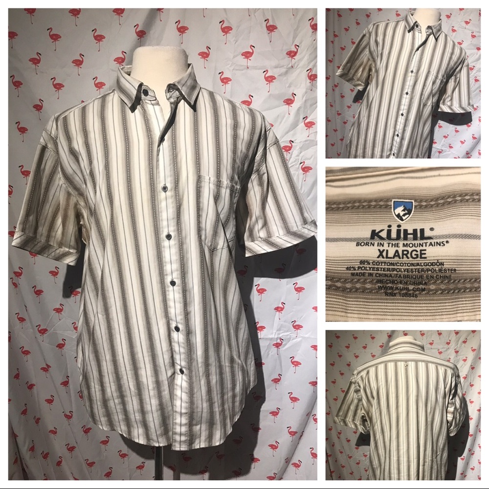 Kuhl Mens XL Mountin Brown Stripe SS Shirt A5482
